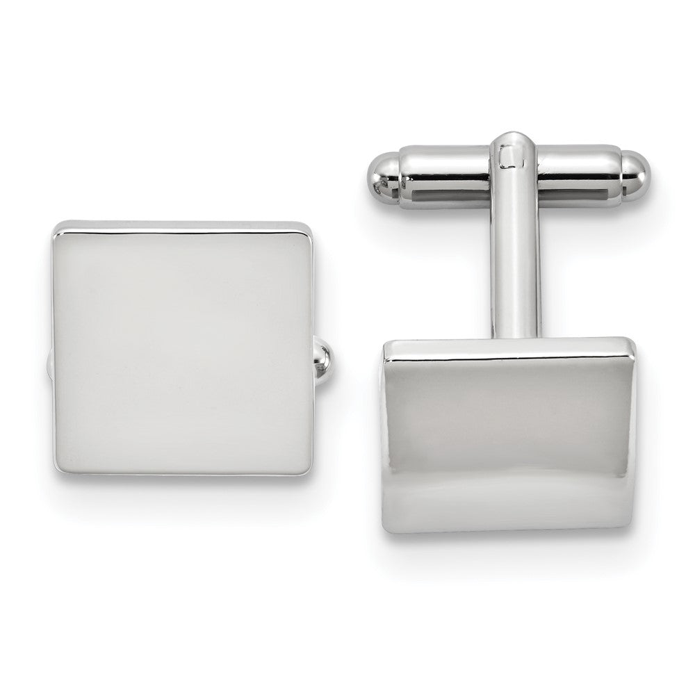 Silver-tone Polished Square Engravable Cuff Links