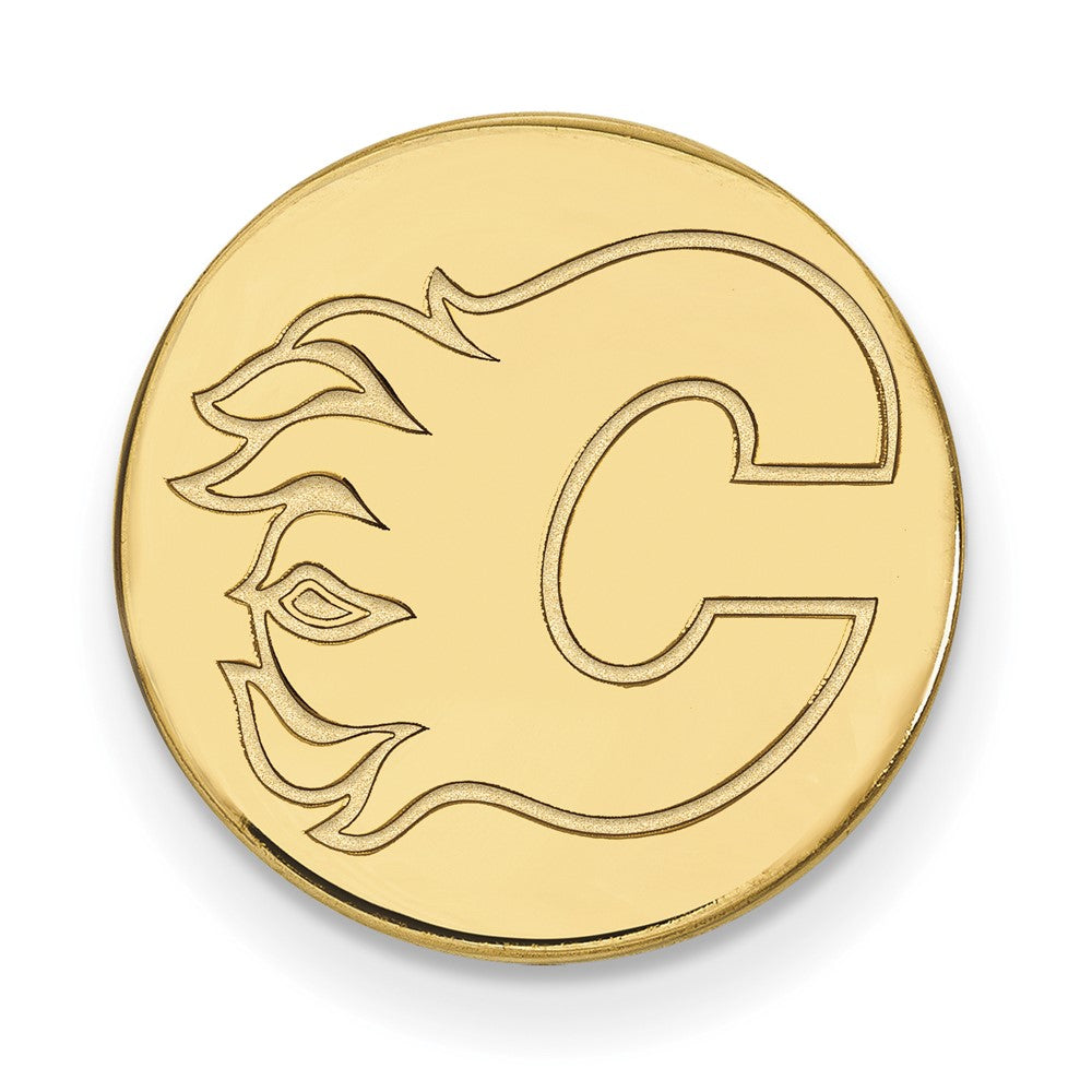 Sterling Silver Gold-plated NHL LogoArt Calgary Flames Lapel Pin