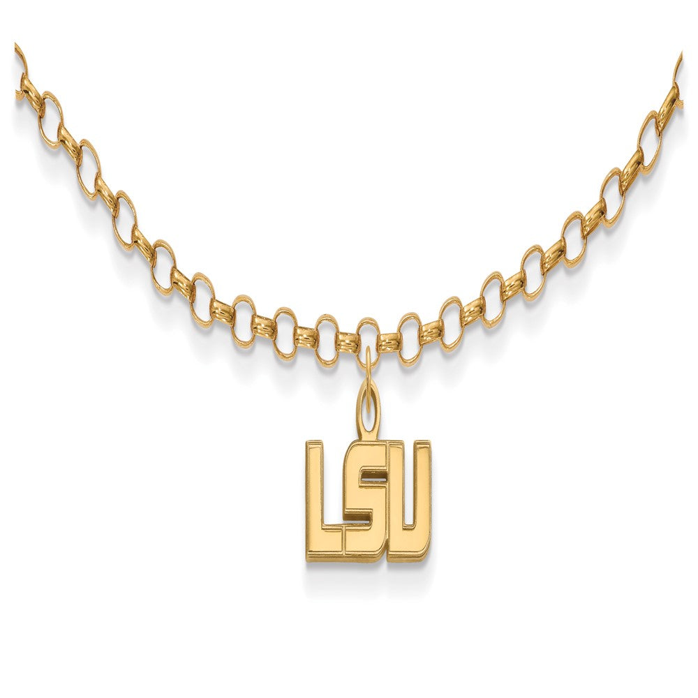 Sterling Silver Gold-plated LogoArt Louisiana State University L-S-U 9 inch Anklet, 9 x 16 mm