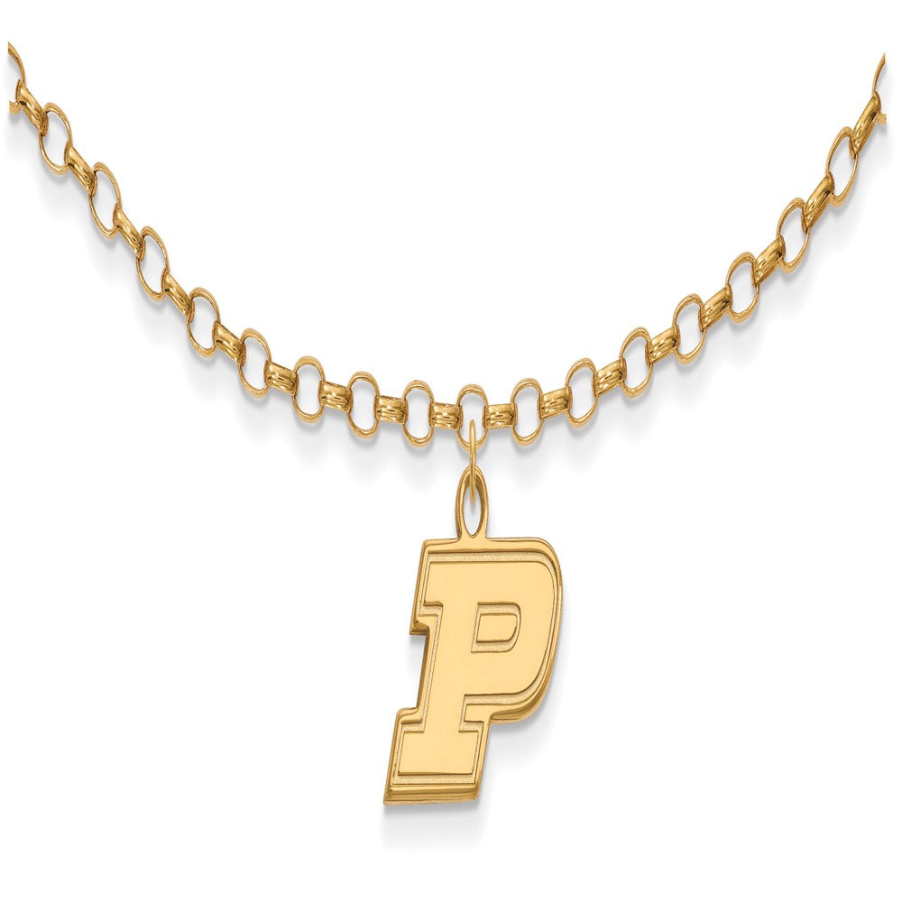 Sterling Silver Gold-plated LogoArt Purdue University Letter P 9-inch Anklet, 9 x 17 mm