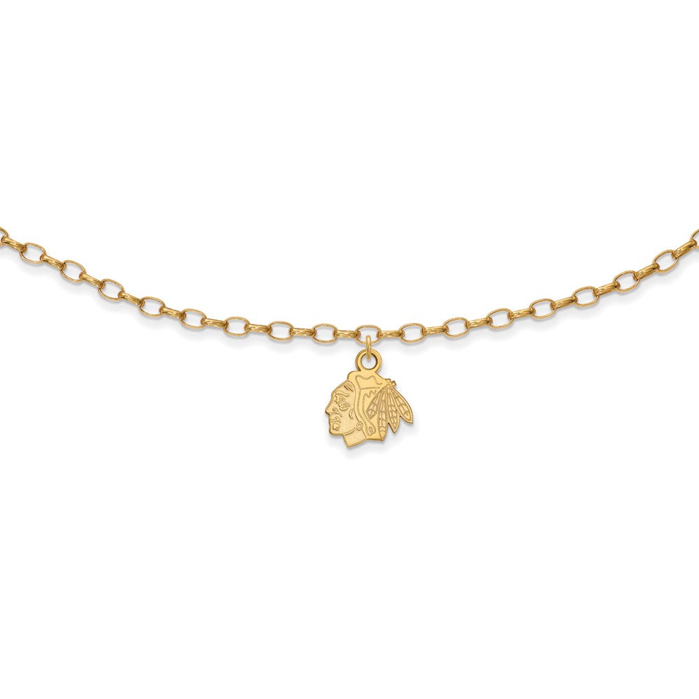 Sterling Silver Gold-plated NHL LogoArt Chicago Blackhawks 9 inch Anklet, 9 x 10 mm