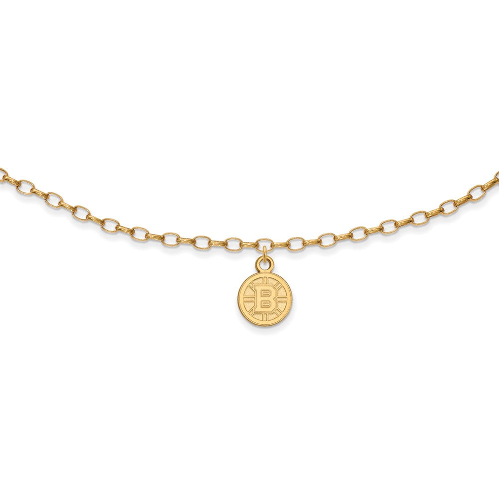 Sterling Silver Gold-plated NHL LogoArt Boston Bruins 9 inch Anklet, 9 x 9 mm