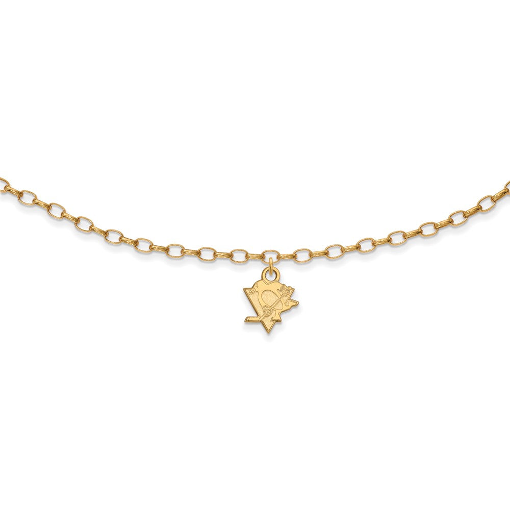 Sterling Silver Gold-plated NHL LogoArt Pittsburgh Penguins 9 inch Anklet, 9 x 9 mm