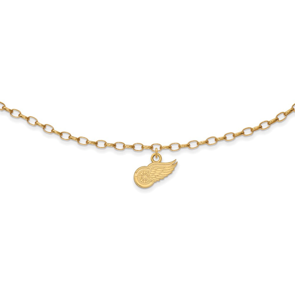 Sterling Silver Gold-plated NHL LogoArt Detroit Red Wings 9 inch Anklet, 9 x 13 mm