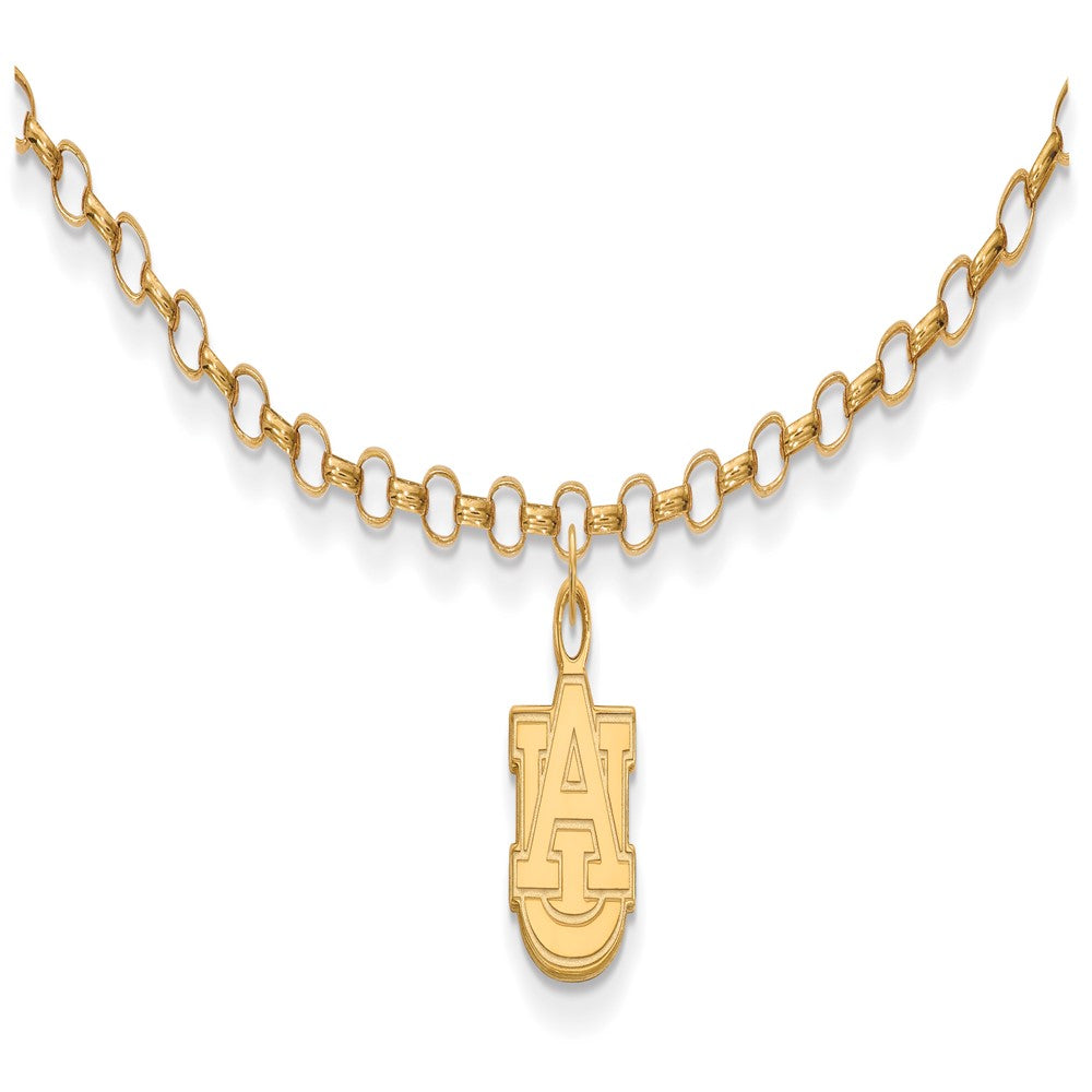 Sterling Silver Gold-plated LogoArt Auburn University 9 inch Anklet, 9 x 10 mm