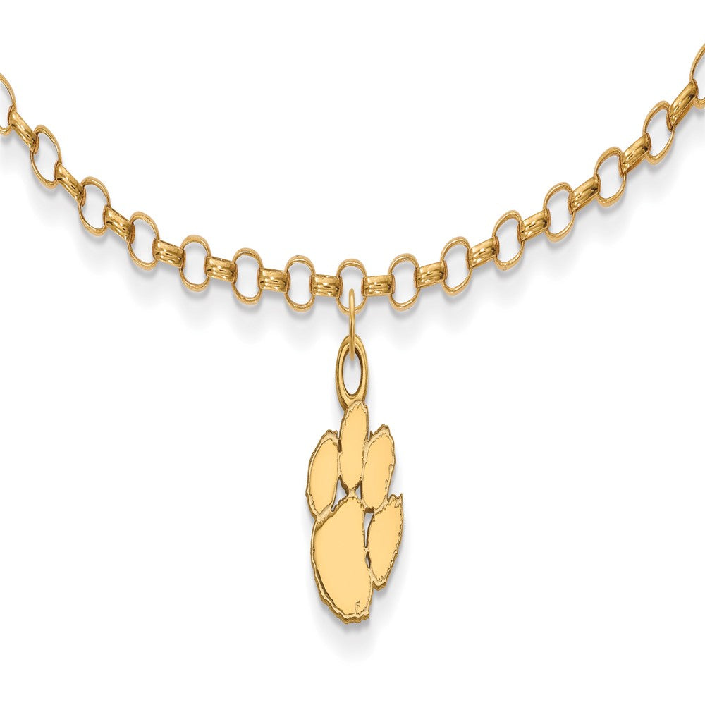 Sterling Silver Gold-plated LogoArt Clemson University Tiger Paw 9 inch Anklet, 9 x 10 mm