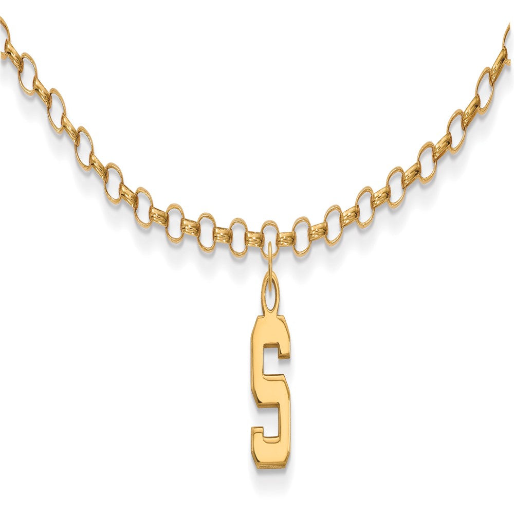 Sterling Silver Gold-plated LogoArt Michigan State University Letter S 9-inch Anklet, 9 x 7 mm