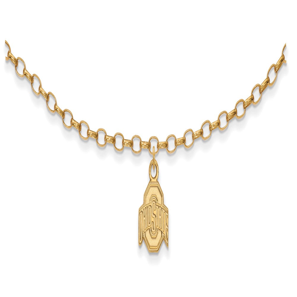 Sterling Silver Gold-plated LogoArt The Ohio State University 9 inch Anklet, 9 x 9 mm