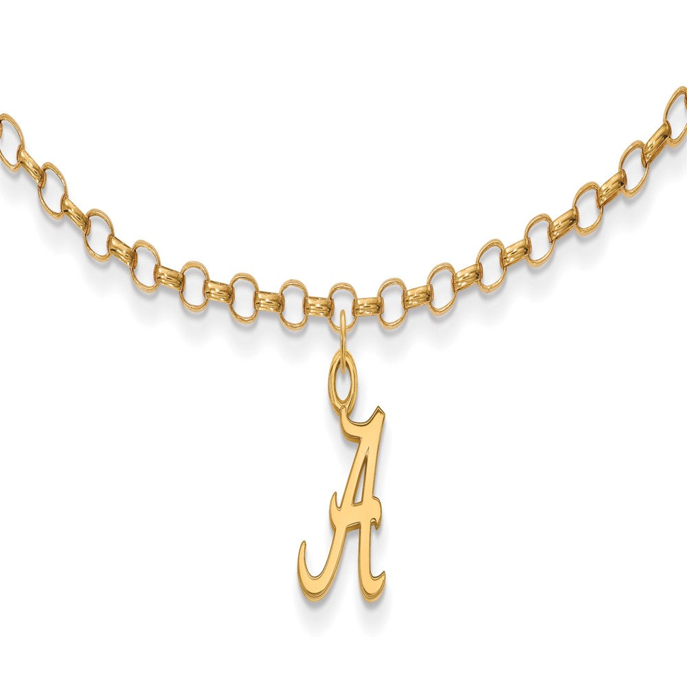 Sterling Silver Gold-plated LogoArt University of Alabama 9 inch Anklet, 9 x 9 mm