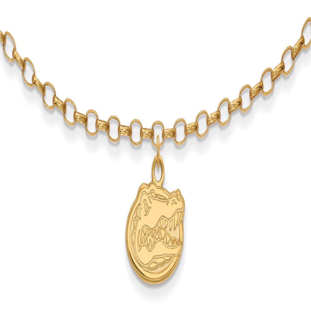 Sterling Silver Gold-plated LogoArt University of Florida Gator 9 inch Anklet, 9 x 14 mm