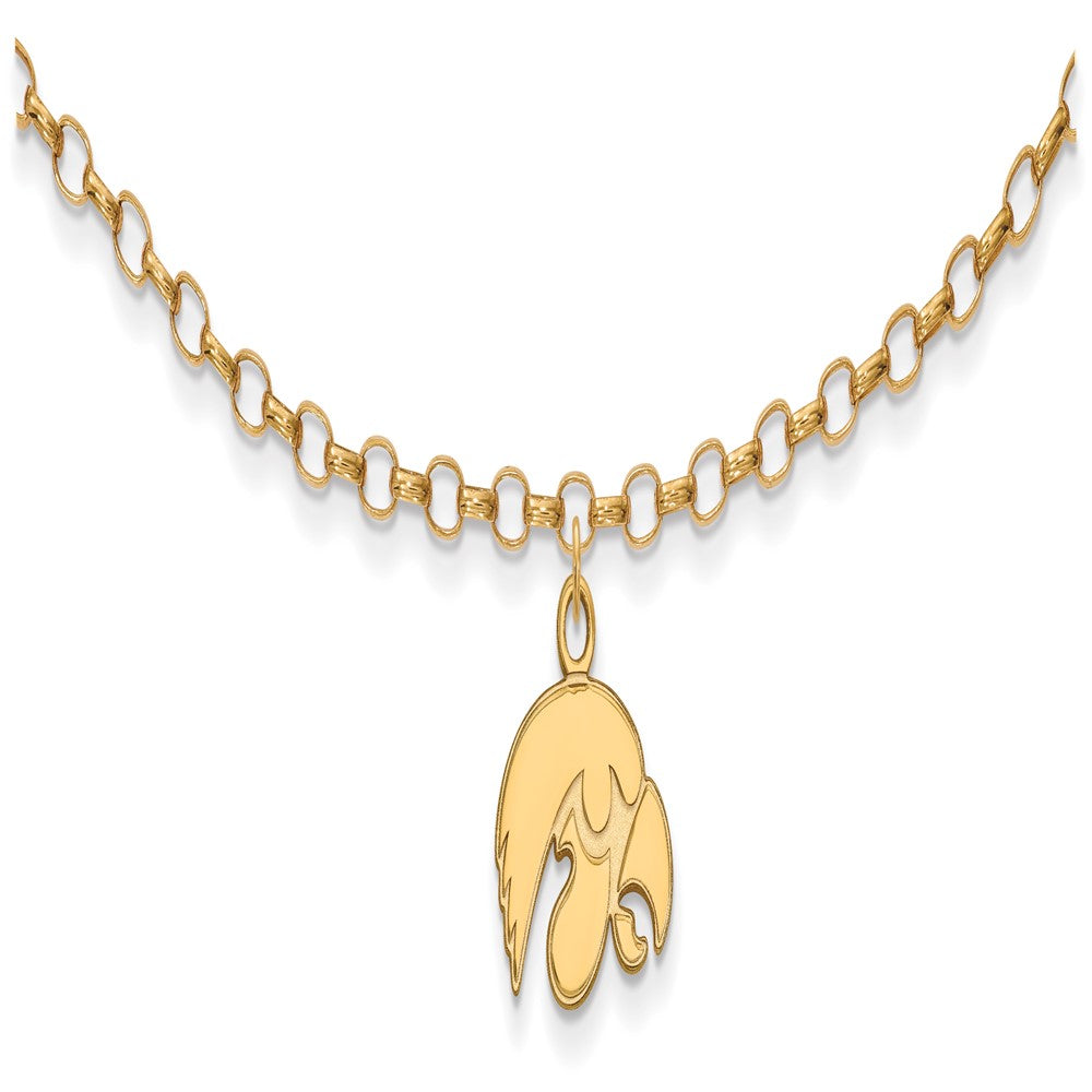 Sterling Silver Gold-plated LogoArt University of Iowa Hawk 9 inch Anklet, 9 x 14 mm