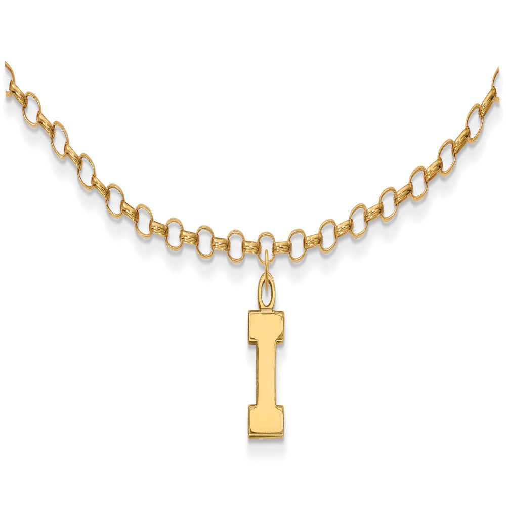 Sterling Silver Gold-plated LogoArt University of Illinois Letter I 9-inch Anklet, 9 x 6 mm