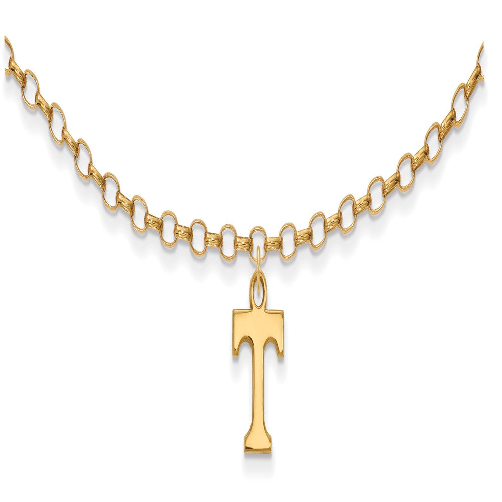 Sterling Silver Gold-plated LogoArt University of Tennessee Letter T 9 inch Anklet, 9 x 10 mm