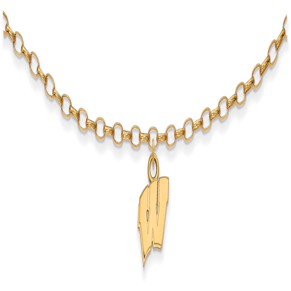 Sterling Silver Gold-plated LogoArt University of Wisconsin Letter W 9-inch Anklet, 9 x 10 mm