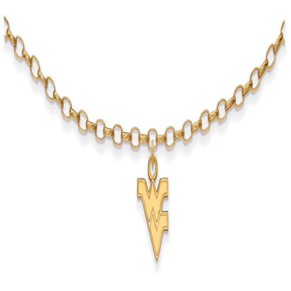 Sterling Silver Gold-plated LogoArt West Virginia University W-V 9-inch Anklet, 9 x 10 mm