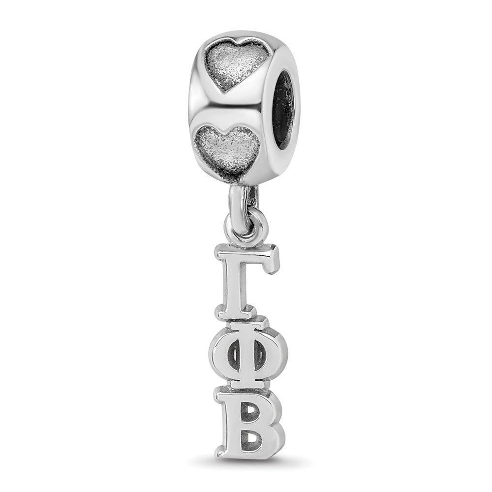 Sterling Silver RH-P LogoArt Gamma Phi Beta Vertical Letter on Heart Bead, 0.61 x 0.18 mm