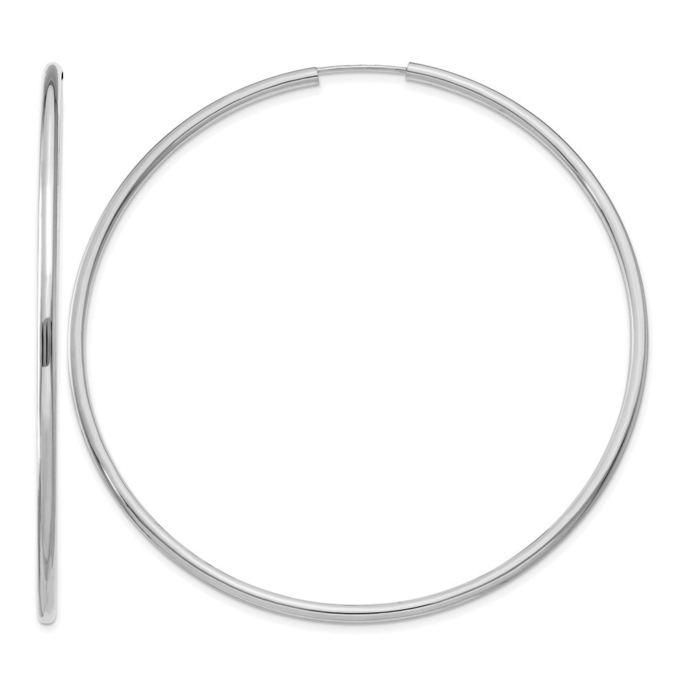 14k White Gold 2x65mm Polished Round Endless Tube Hoop Earrings, 65 x 2 mm
