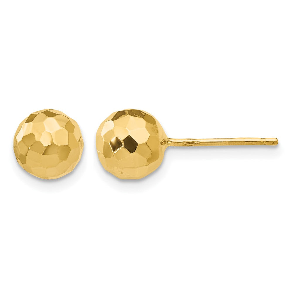 14K 7mm Faceted Diamond-cut Puffed Ball Post Earrings, 7 x 7 mm