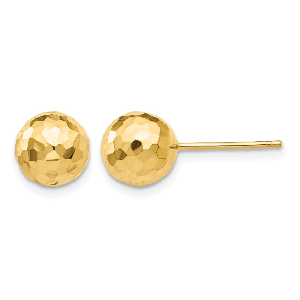 14K 8mm Polished Faceted Diamond-cut Puffed Ball Post Earrings, 8 x 8 mm