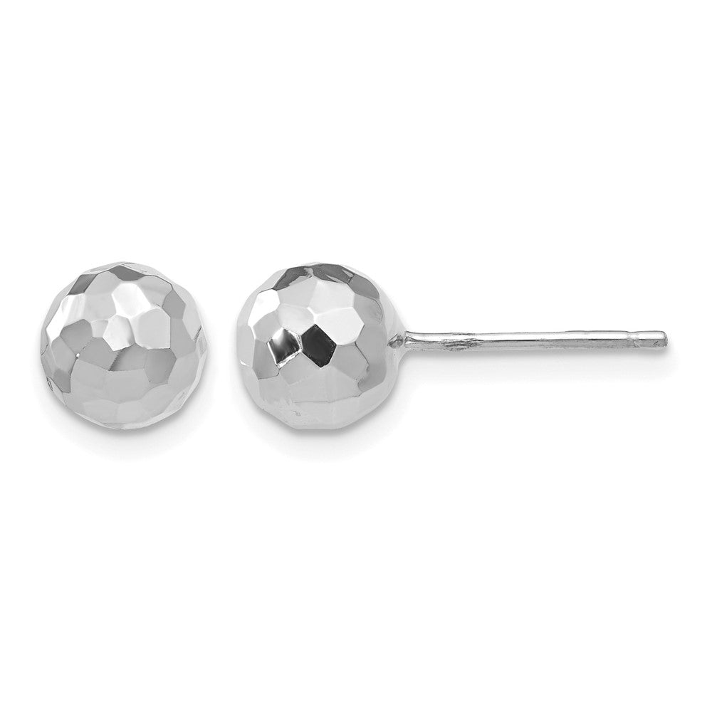 14K White Gold 7mm Faceted Diamond-cut Puffed Ball Post Earrings, 7 x 7 mm