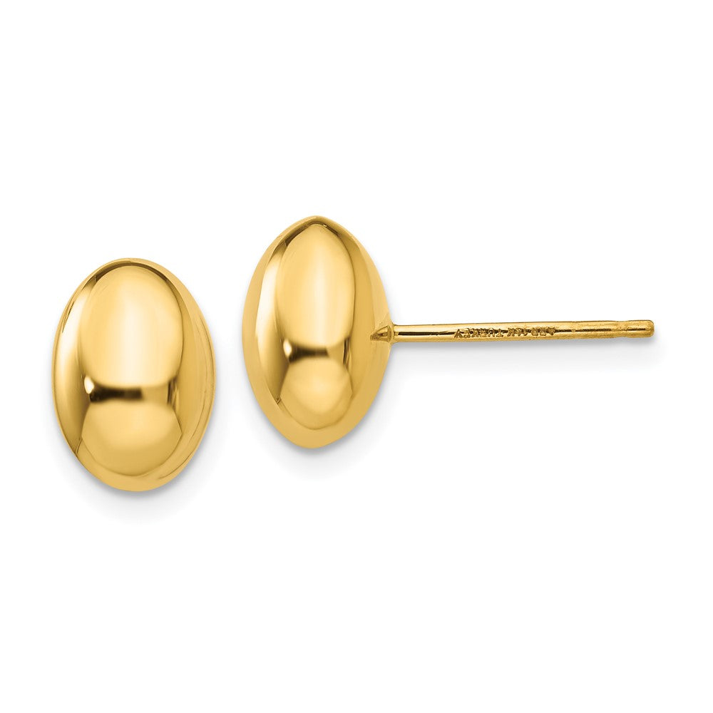 14K 10x7mm Polished Puffed Oval Button Post Earrings, 10 x 10 mm