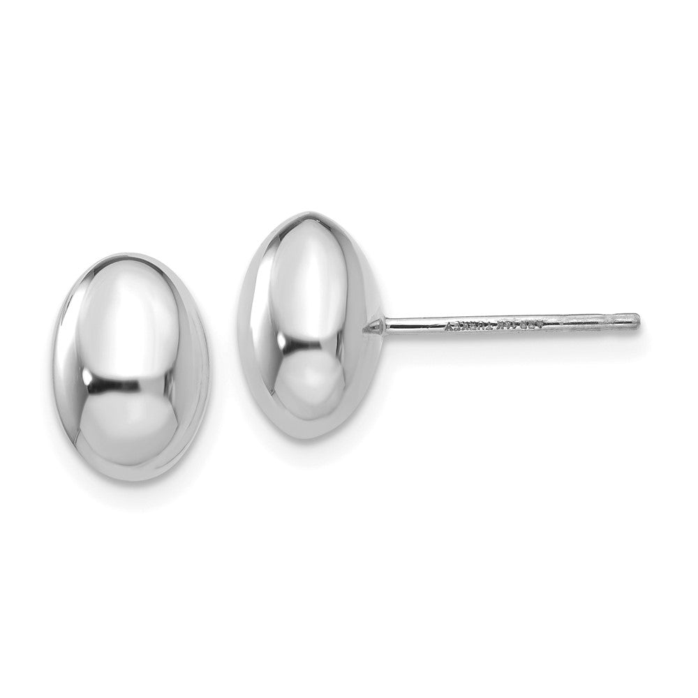 14K White Gold 10x7mm Polished Puffed Oval Button Post Earrings, 10 x 10 mm