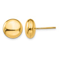 14k 10.5mm Polished Puffed Round Button Post Earrings, 10.5 x 10.5 mm