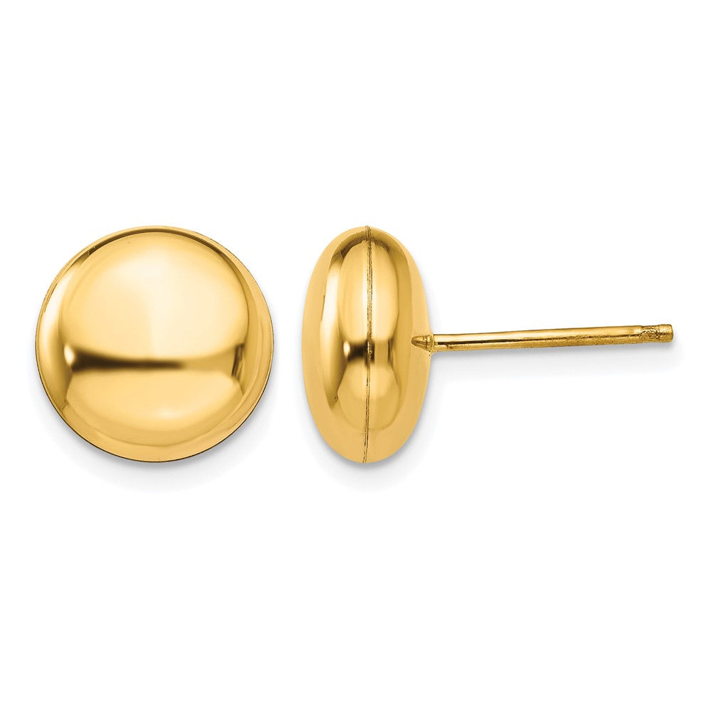 14k 10.5mm Polished Puffed Round Button Post Earrings, 10.5 x 10.5 mm