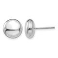 14k White Gold 10.5mm Polished Puffed Round Button Post Earrings, 10.5 x 10.5 mm