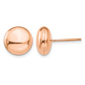 14k Rose Gold 10.5mm Polished Puffed Round Button Post Earrings, 10.5 x 10.5 mm