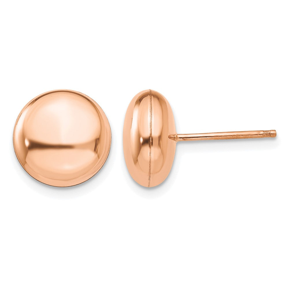 14k Rose Gold 10.5mm Polished Puffed Round Button Post Earrings, 10.5 x 10.5 mm