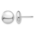 14k White Gold 12mm Polished Puffed Round Button Post Earrings, 12 x 12 mm