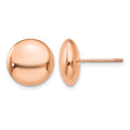 14k Rose Gold 12mm Polished Puffed Round Button Post Earrings, 12 x 12 mm