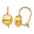 14k 8mm Polished Button Kidney Wire Earrings, 8 x 8 mm