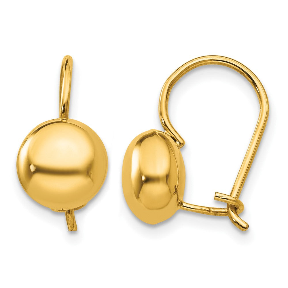 14k 8mm Polished Button Kidney Wire Earrings, 8 x 8 mm