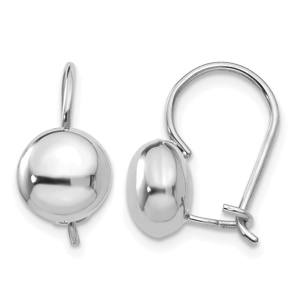 14k White Gold 8mm Polished Button Kidney Wire Earrings, 8 x 8 mm