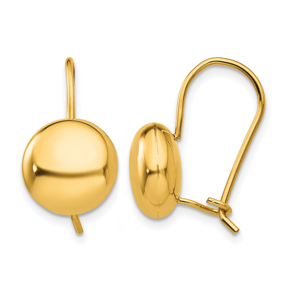 14k 10.5mm Polished Button Kidney Wire Earrings, 10.5 x 10.5 mm