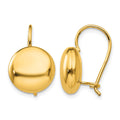 14k 12mm Polished Button Kidney Wire Earrings, 12 x 12 mm