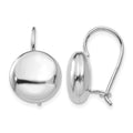14k White Gold 12mm Polished Button Kidney Wire Earrings, 12 x 12 mm