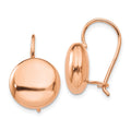 14k Rose Gold 12mm Polished Button Kidney Wire Earrings, 12 x 12 mm