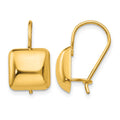 14k 9.5mm Polished Puffed Square Kidney Wire Earrings, 9.5 x 9.5 mm
