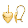 14k 11.5mm Polished Puffed Heart Kidney Wire Earrings, 11.5 x 11.5 mm