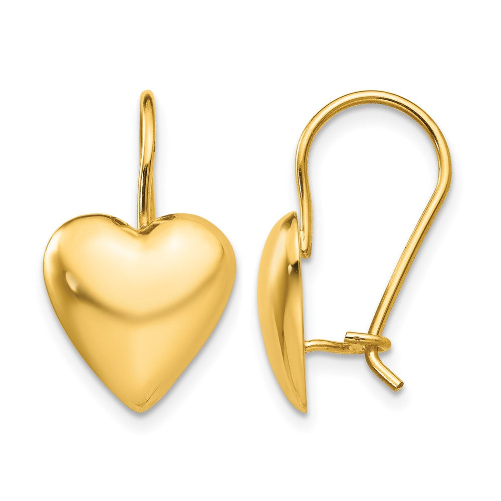 14k 11.5mm Polished Puffed Heart Kidney Wire Earrings, 11.5 x 11.5 mm