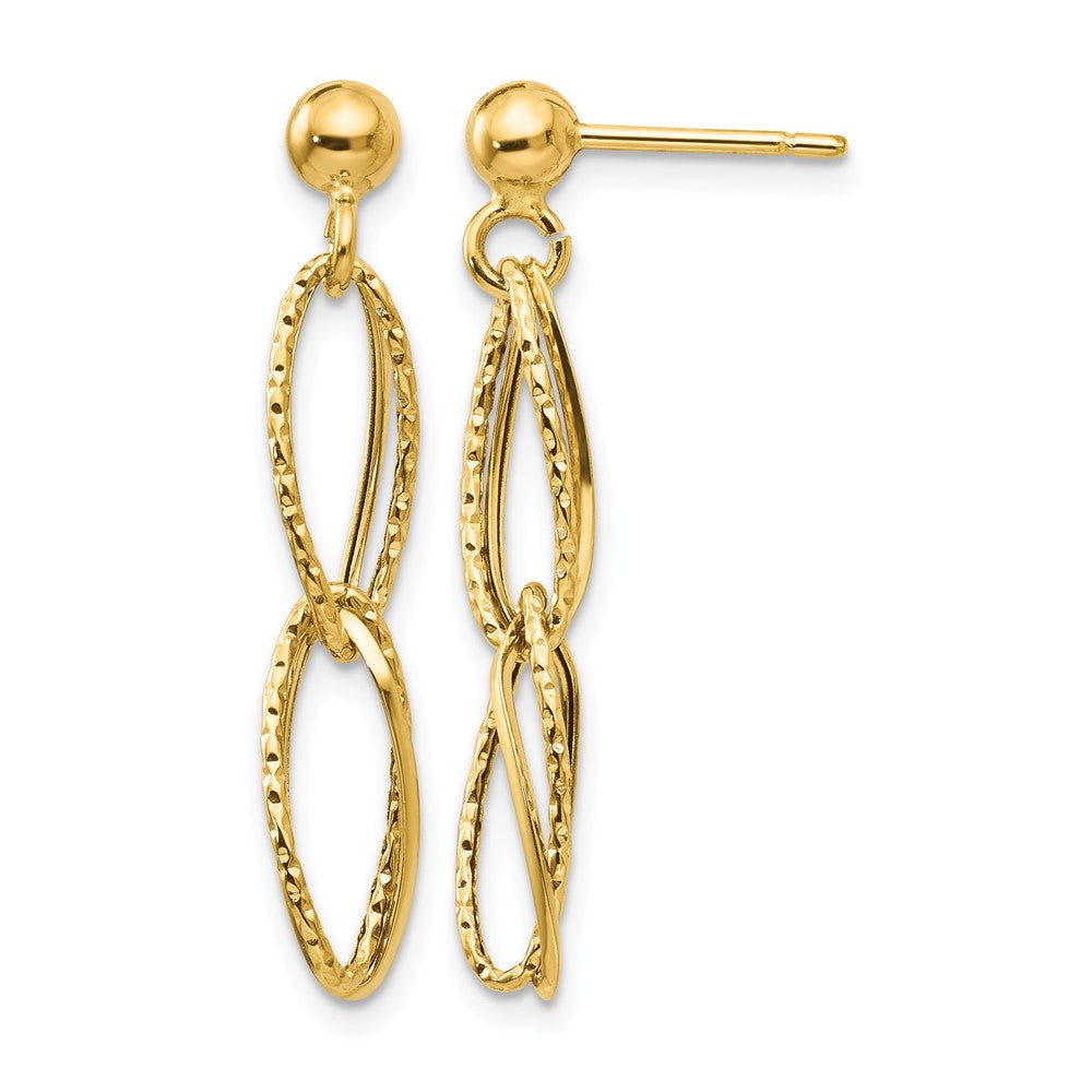 14k Polished Textured Twisted Link Dangle Post Earrings, 31 x 6 mm