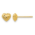 14K Diamond-cut Puffed Heart Post Stud Earrings, 7 x 7 mm