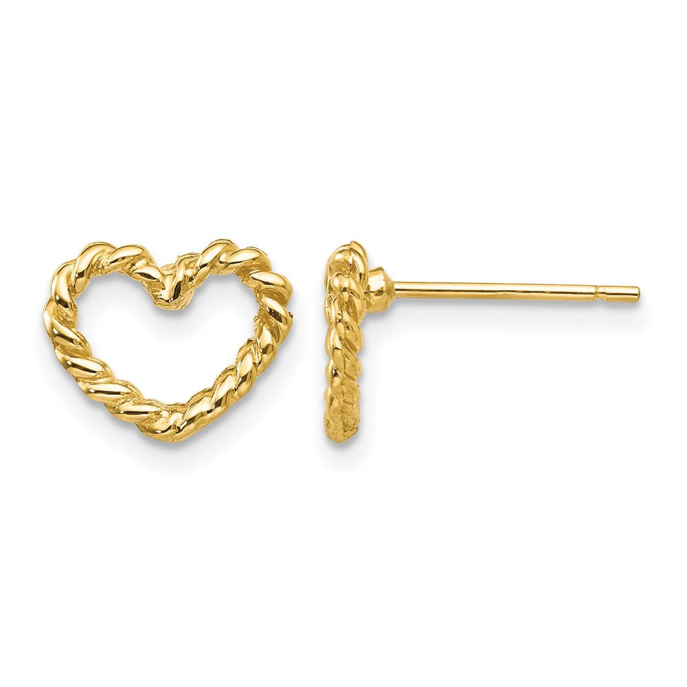 14k Polished Open Twisted Heart Post Earrings, 9 x 10 mm