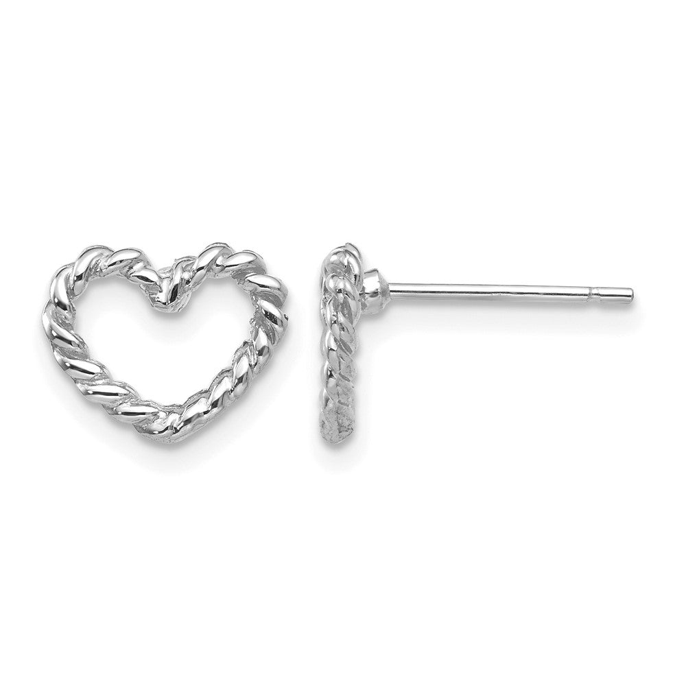 14k White Gold Polished Open Twisted Heart Post Earrings, 9 x 10 mm