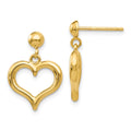14K Polished Open Heart Dangle Post Earrings, 19 x 13 mm