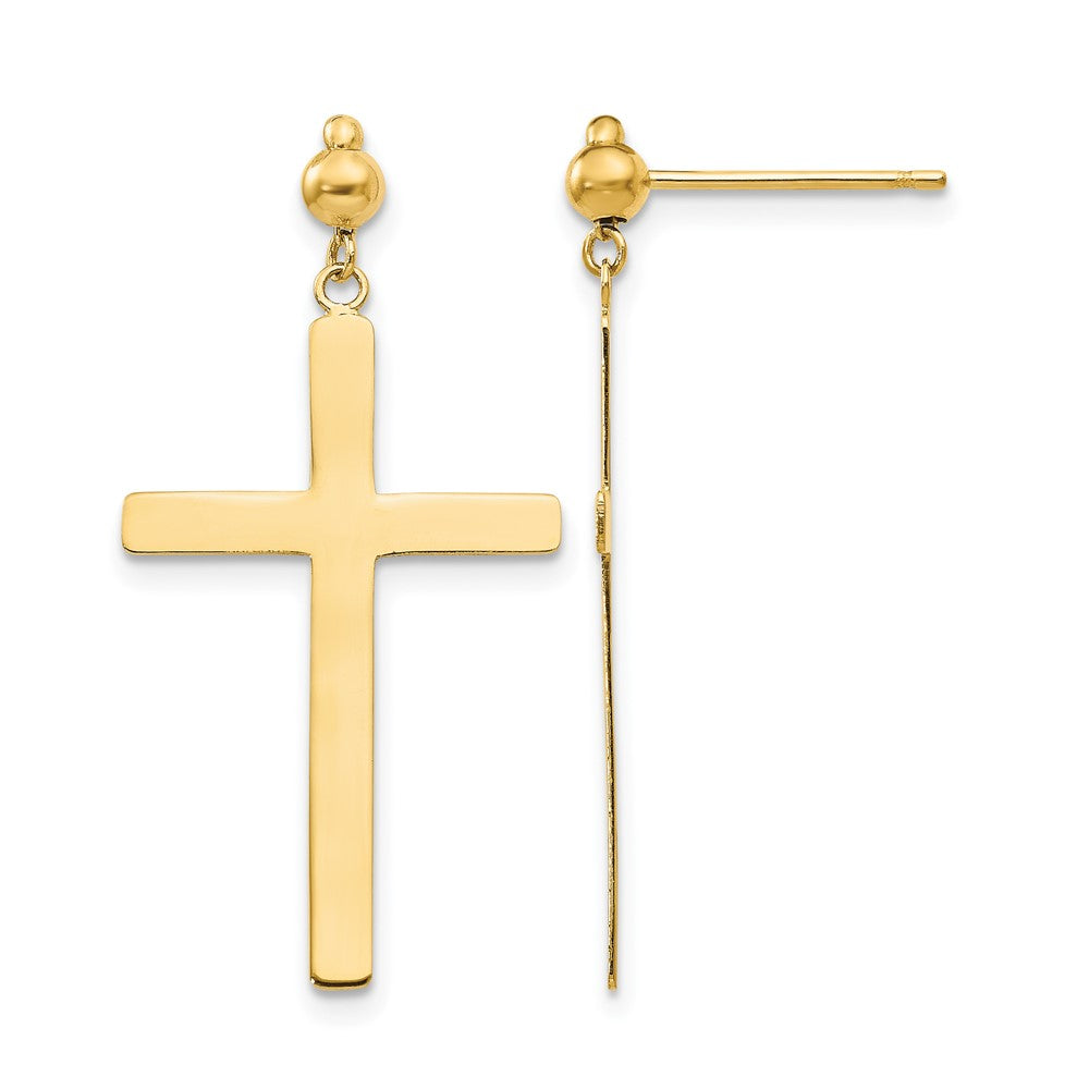 14K Cross Dangle Post Earrings, 33 x 16 mm