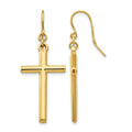 14k Polished Cross Dangle French Hook Earrings, 36 x 14 mm